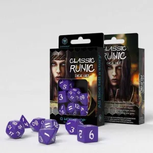 DADOS Q-WORKSHOP SET DE 7 CLASSIC RPG RUNIC VIOLETA Y BLANCO