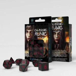 DADOS Q-WORKSHOP SET DE 7 CLASSIC RPG RUNIC NEGRO Y ROJO