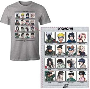 NARUTO CAMISETA GRIS PERSONAJES KONOHA XL