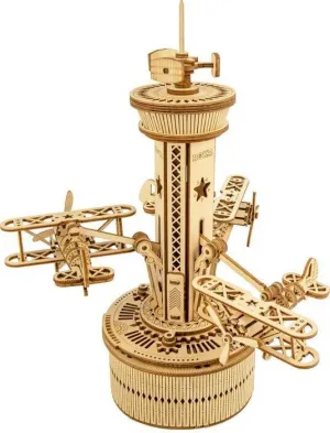 MECHANICAL MUSIC BOX AIRPLANE-CONTROL TOWER