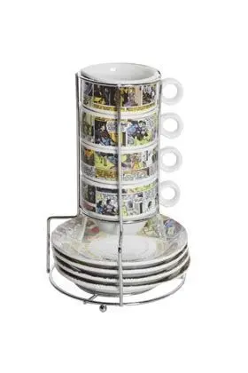 SUPERMAN SET DE 4 TAZAS DE CAFE APILABLES VIÑETAS DC COMICS                