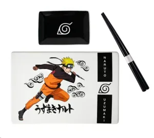 NARUTO SHIPPUDEN PLATOS + PALILLOS DE SUSHI DE CERÁMICA NARUTO UZUMAKI