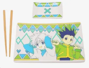 HUNTER X HUNTER SET DE PLATO + PALILLOS DE SHUSHI DE CERAMICA GON & KILLUA