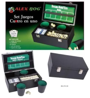 JUEGOS 4 EN 1 (CARTAS, DOMINO, DADOS, TAPETE)                              