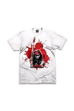 THE WALKING DEAD MICHONNE SANGRE CAMISETA BLANCA CHICO TALLA L             