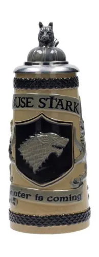 JUEGO DE TRONOS JARRA CERAMICA EN RELIEVE 3D CON TAPA CASA STARK           