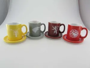 JUEGO DE TRONOS SET 4 MINI TAZAS CAFE CERAMICA EMBLEMAS CASAS              