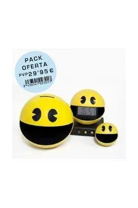 PACK MERCHAN COMECOCOS RELOJ ABREBOTELLAS HUCHA PAC-MAN                    