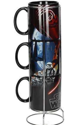 STAR WARS EPISODIO VII SET 3 TAZAS APILABLES CERAMICA BLACK FIRST ORDER    
