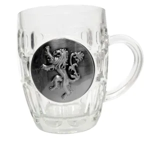 JUEGO DE TRONOS JARRA CRISTAL ESCUDO METALICO LANNISTER                    
