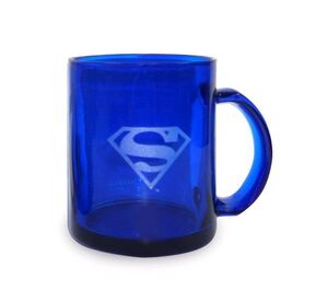 SUPERMAN LOGO TAZA CRISTAL AZUL TRANSPARENTE DC                            