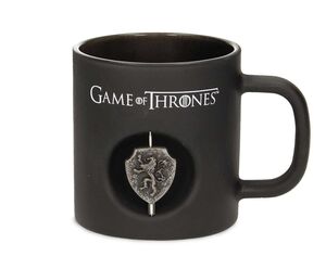 JUEGO DE TRONOS LANNISTER TAZA NEGRA CRISTAL EMBLEMA GIRATORIO             