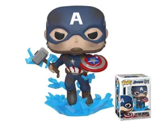 VENGADORES ENDGAME FIG 9CM POP CAPITAN AMERICA CON ESCUDO ROTO Y MJOLNIR   