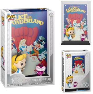 DISNEY ALICE IN WONDERLAND SET POSTER + FIG 9 CM ALICE WITH CHESHIRE CAT 100TH ANNIVERSARY