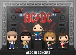 AC/DC PACK 5 FIG 9 CM POP! MOMENTS DLX VINILO AC/DC IN CONCERT F-02