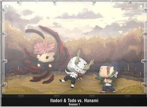 JUJUTSU KAISEN POP MOMENTS VINYL FIGURAS ITADORI & TODO VS HANAMI 9 CM