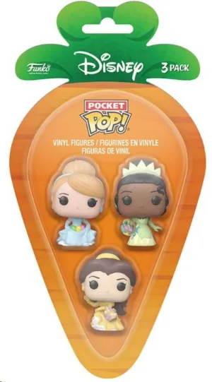 DISNEY PACK DE 3 FIGURAS POCKET POP! VINYL DISNEY PRINCESS CENICIENTA TIANA BELLA 4 CM