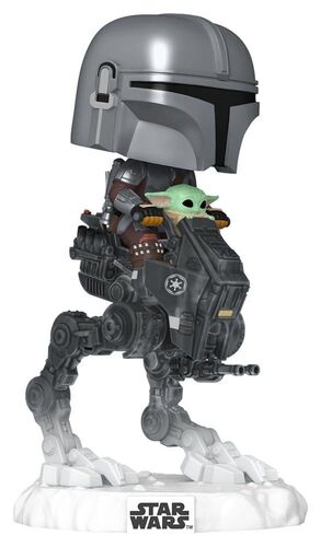 STAR WARS: THE MANDALORIAN AND GROGU FIGURA POP! RIDES DELUXE VINYL CABEZÓN MANDALORIAN WITH GROGU IN IMPERIAL REMNANT AT-RT 9 CM