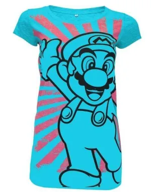 SUPER MARIO BROS CAMISETA CHICA PINK MARIO AZUL M                          