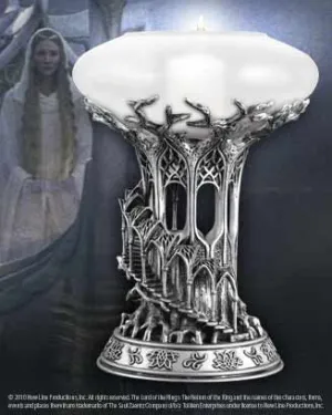 EL SEÑOR DE LOS ANILLOS LOTHLORIEN PORTAVELAS DE 25 CM EN ESTAÑO Y VIDRIO  