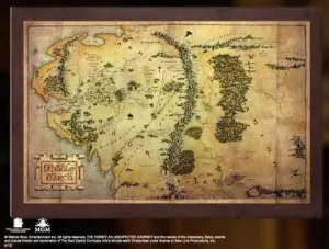 EL HOBBIT MAPA DE LA TIERRA MEDIA MONTADO SOBRE MADERA 40 X 25 CM          