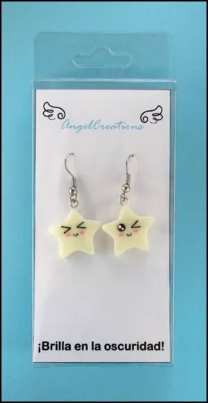 ANGEL CREATIONS PAR PENDIENTES ESTRELLA CON CARA KAWAI ANGEL CREATIONS PAR PENDIENTES ESTRELLA CON CARA KAWAI