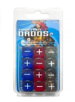 FATE DADOS FUDGE: AZUL ROJO Y TRANSPARENTE