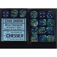 DADO PACK DE 36D6 12MM GEMINI BLUE / TEAL WITH GOLD