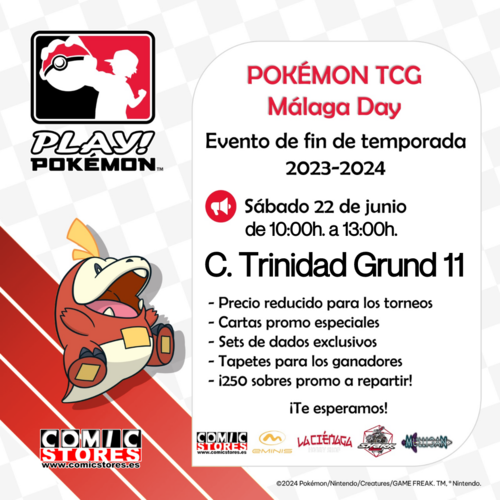 ¡Prepárate para el fin de temporada con el Pokémon TCG Málaga Day! + ¡Bixos y Comic Stores en Bolonia!