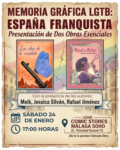 Memoria, orgullo y viñetas: Mesa redonda LGTB y presentación de Las Alas de la Crisálida y Miguel de Molina en Málaga Soho